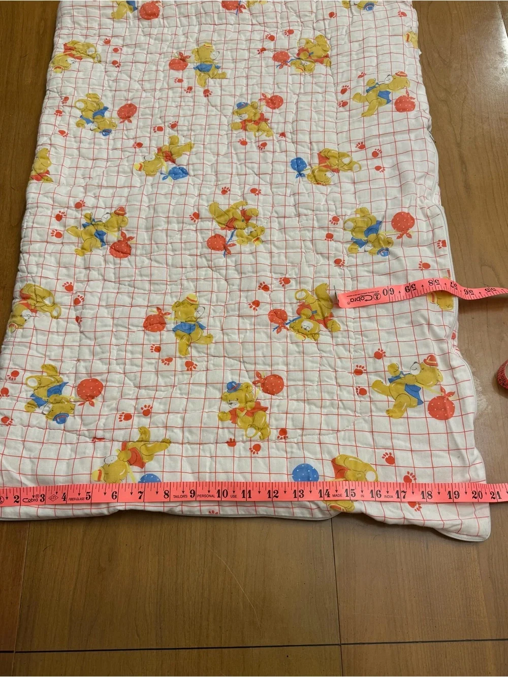 Vintage 1970s Dundee Teddy Bear Grid Flannel Baby Receiving Blanket | OS